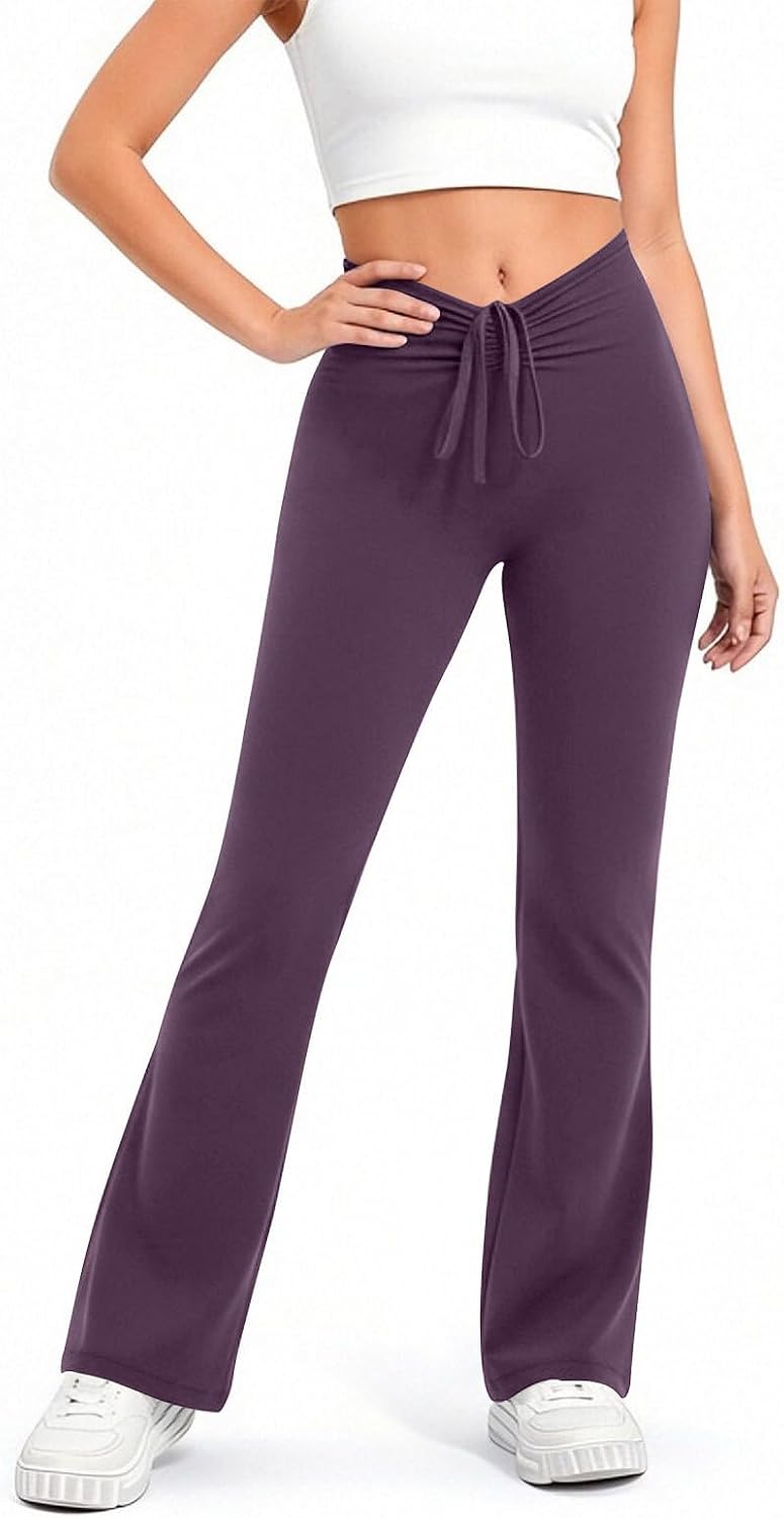 Womens Flare Leggings Yoga Pants Stretchy Elastic Waist Bootcut Lounge Sweatpants Wide Leg Workout Drawstring Pant