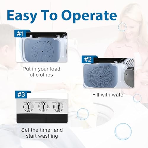 Miniatura 3 de ZenStyle Lavadora pequeña de carga superior de doble tina, 13 libras con lavadora giratoria, bomba de gravedad incorporada, cable de alimentación de