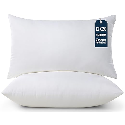 Utopia Bedding Throw Pillows Insert (Pack of 2, White) - 12 x 20 Inches Bed and Couch Pillows - Indoor Decorative Pillows