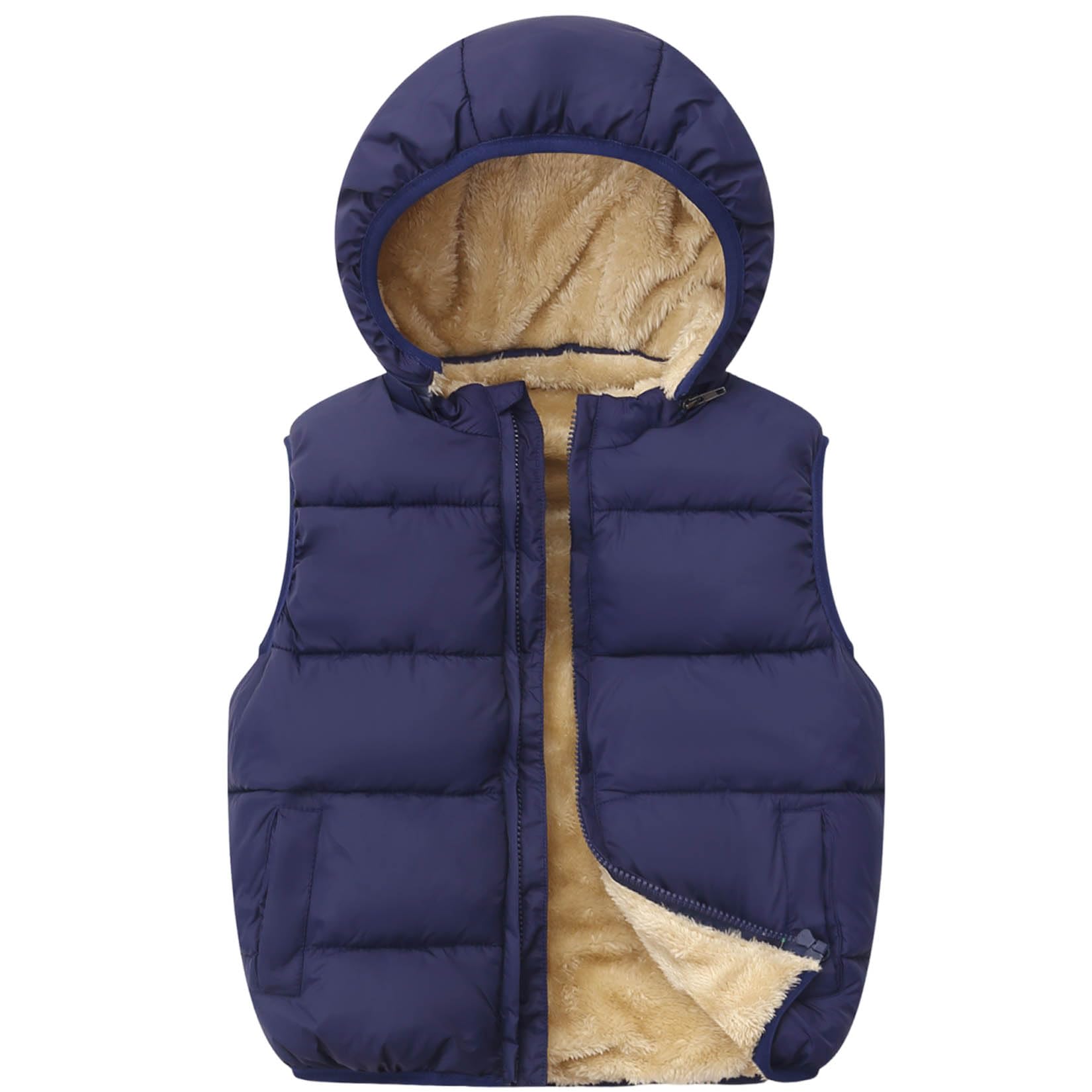 Toddler Winter Puffer Vest Fleece Hooded Sleeveless Jacket Padded Down Waistcoat Outwear for Baby Boys Girls