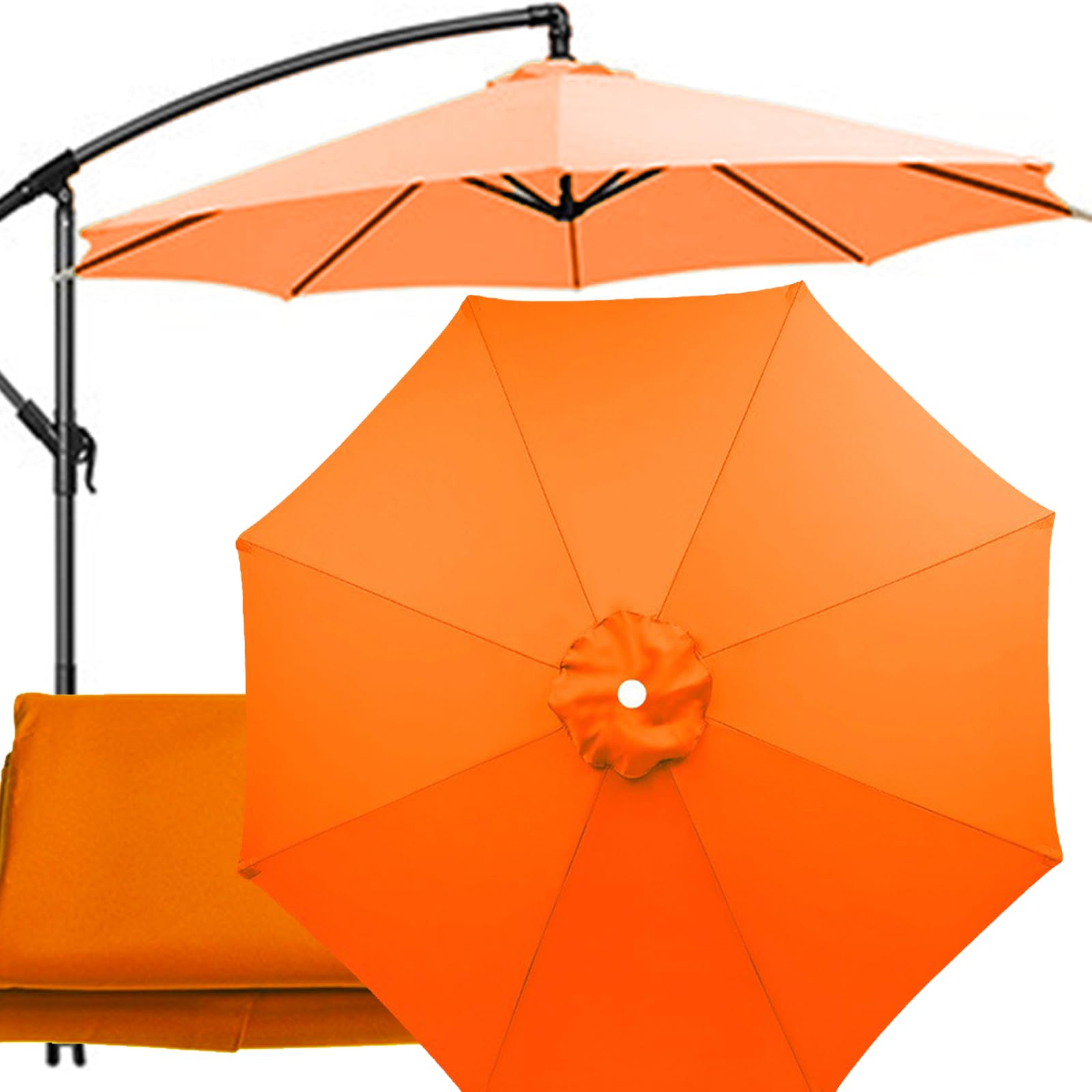 2m-4m Replacement Parasol Canopy with Top Vent, UPF 50+ Garden Parasol Replacement Canopy, 6/8 Rib replacement parasol fabric cover for Garden Umbrella (Orange,6 Ribs-3m(9.8ft))