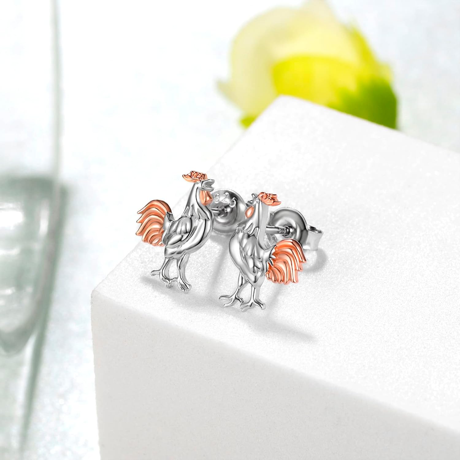 Chicken Earrings 925 Sterling Silver Rooster Stud Earrings Jewelry Birthday Gifts for Women Female
