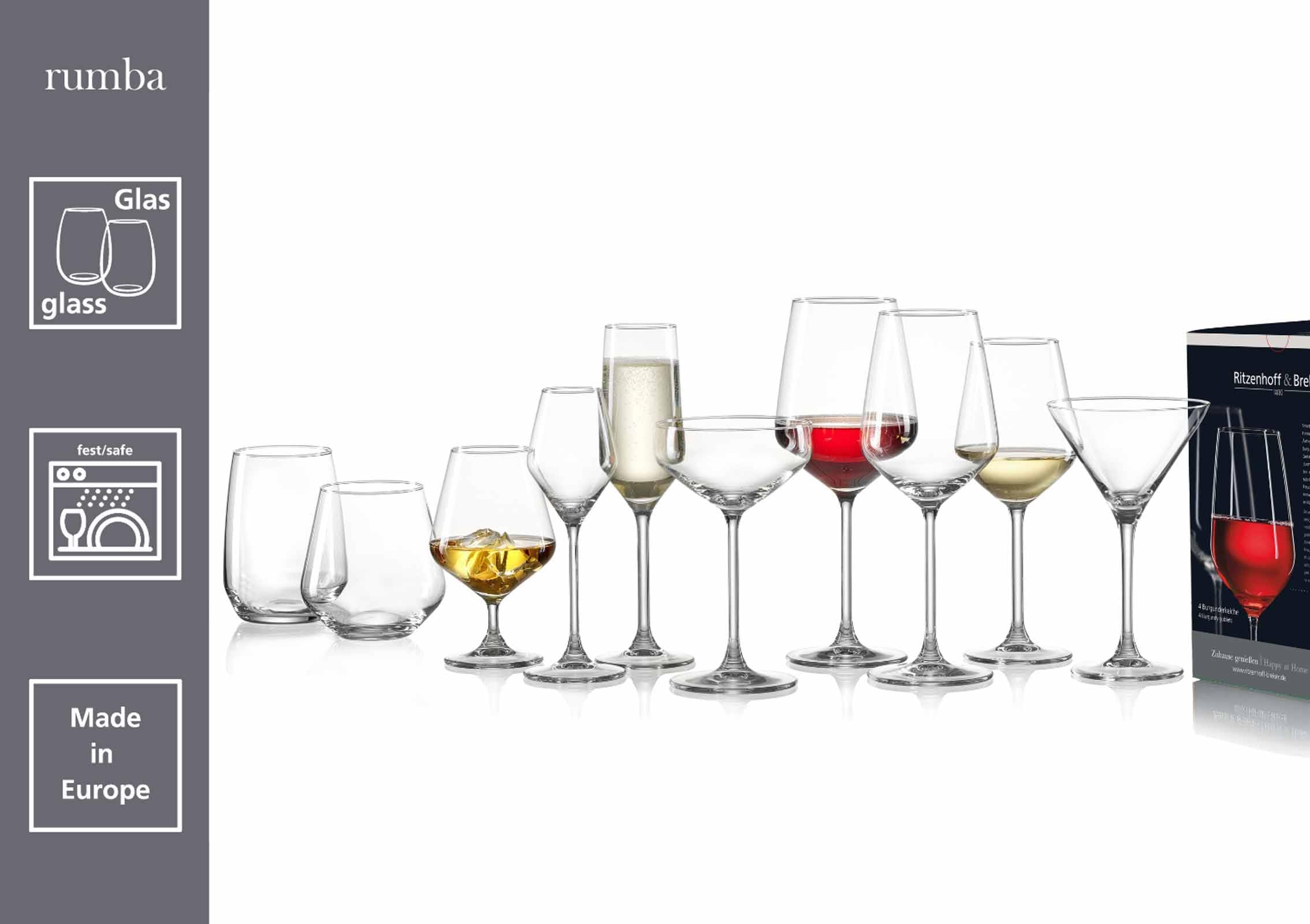 Ritzenhoff & Breker Rumba Longdrinkgläser-Set 20-teilig | 450 ml | Doppelkonisches Glas für Longdrinks, Cocktails und Wasser | Spülmaschinenfest | Klar