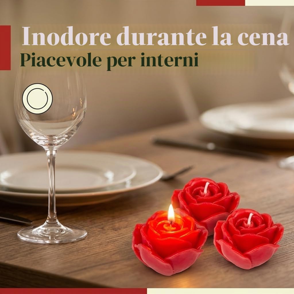 MIJOMA Set di 6 candele a forma di rosa, senza profumo, circa 6 x 4 cm, set regalo con elegante confezione, decorazione per occasioni romantiche