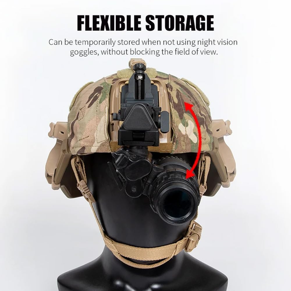 Helmet Mount for PVS 15/18 NVG Bracket, Aluminum, Rotating Knob Vertical Adjustment, Stowable Dovetail Slot Connector for Night Vision Goggles, No Field of View Blockage, Black