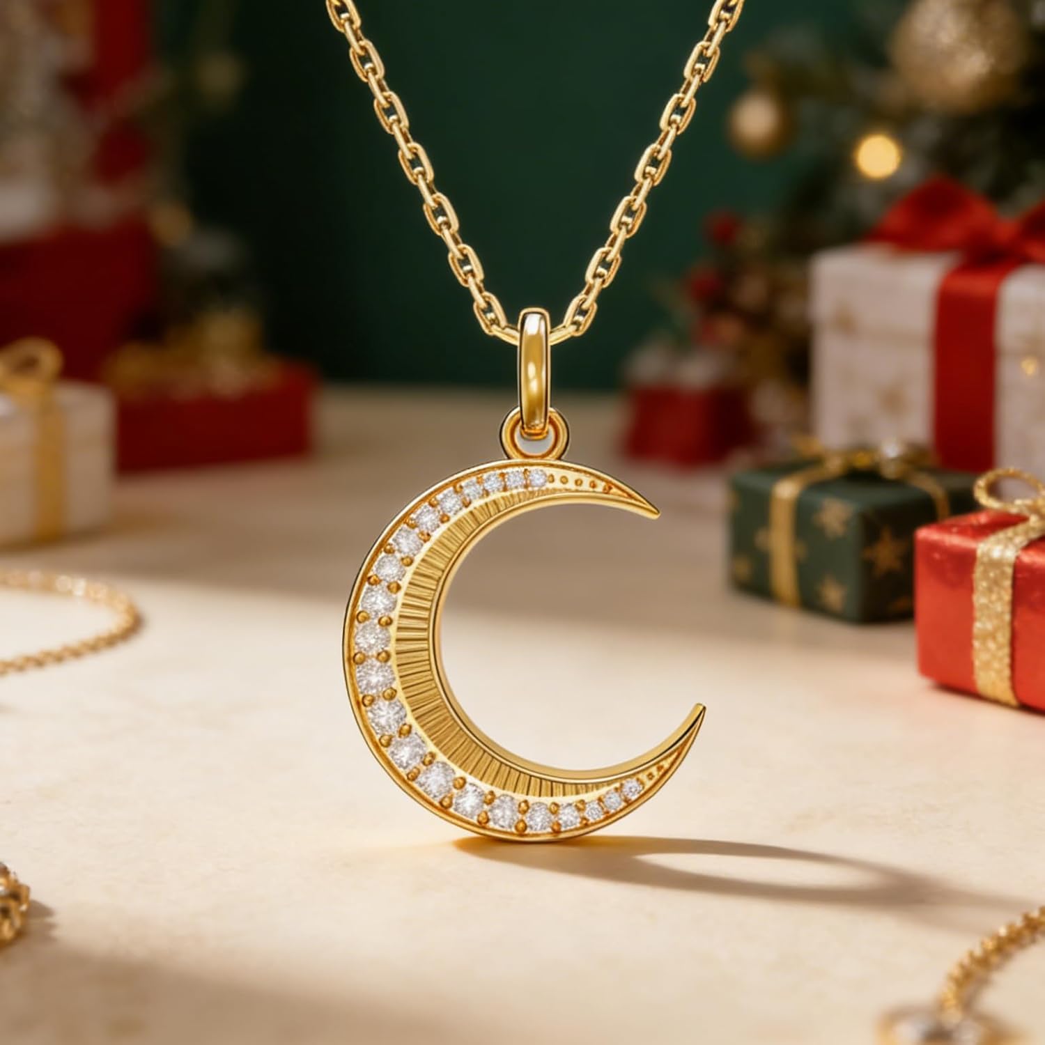 Moon Necklace for Women, Sterling Silver Crescent Moon / Star Pendant with 16K Gold Plated and 5A CZ, Hypoallergenic Jewelry Christmas Gift for Women on Birthday Anniversary Christmas for Wife Girlfriend Her - Image 4