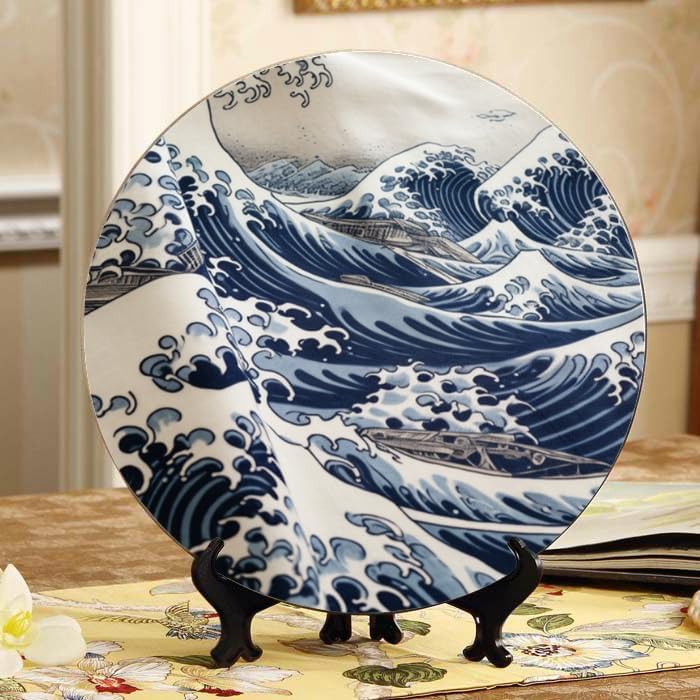 Tidal River 10-inch Ceramic Plate for Wall Display or Tabletop, with Stand & Hook DP-427877881