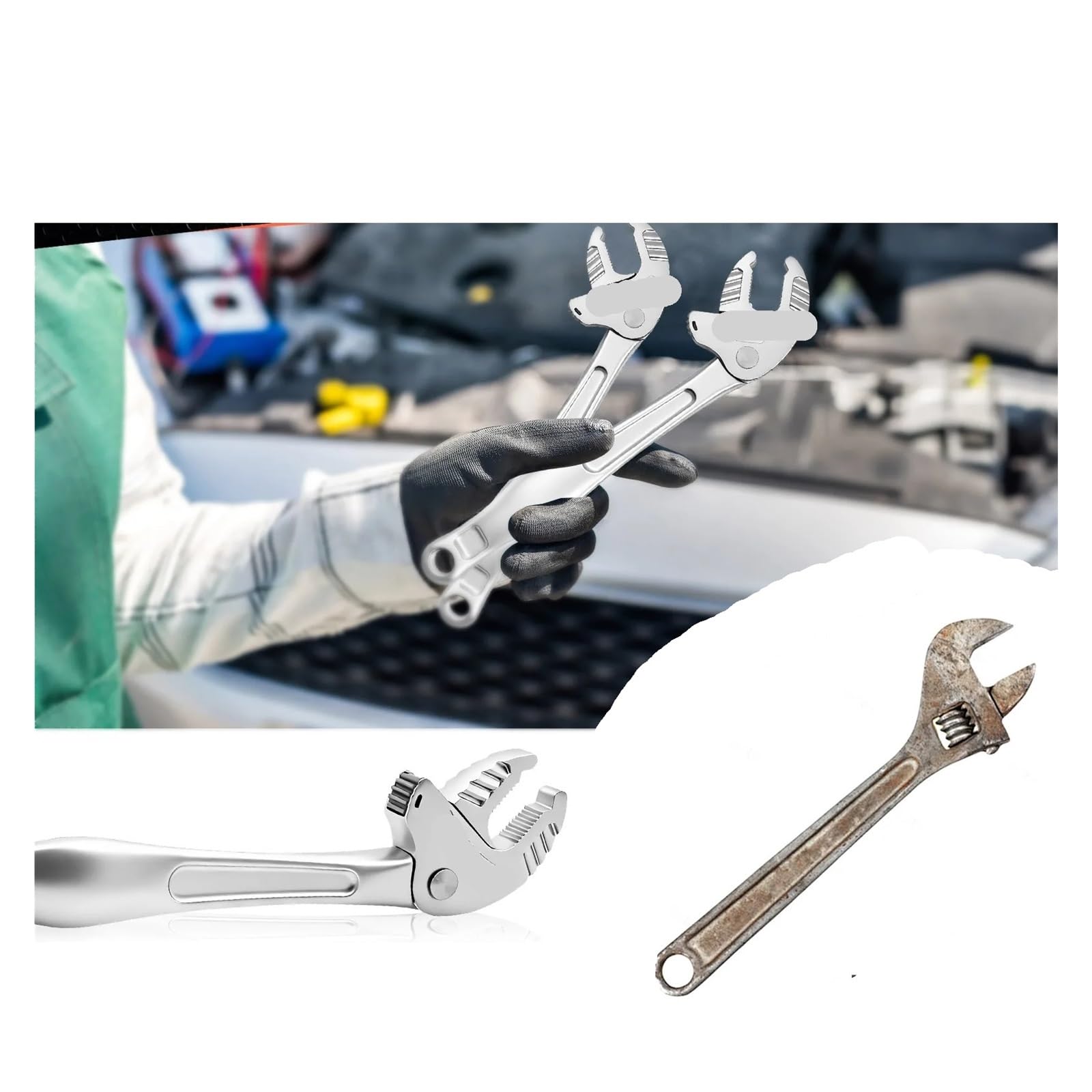 Pinza a Pappagallo ‌Set di 4 chiavi a cricchetto adattive XS, S, M, L a granchio for uso industriale, con design apertura‌(4PCS-Silver)