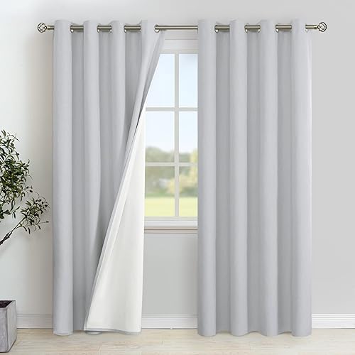 Miniatura 65 de YoungsTex Cortinas 100% opacas de lino natural de 84 pulgadas de largo para dormitorio, cortinas con aislamiento térmico con ojales, oscurecimiento