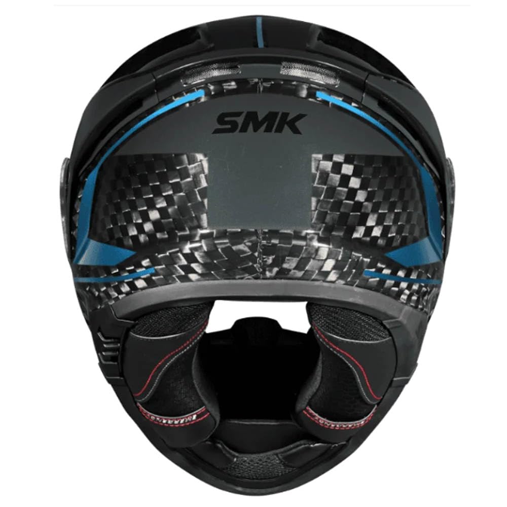 SMK Titan Carbon Nero Azul Cromado - Casco de Moto Integral en Fibra de Carbono con Visor Solar Interior - Unisex Helmets Hombre y Mujer, Homologado 22.06