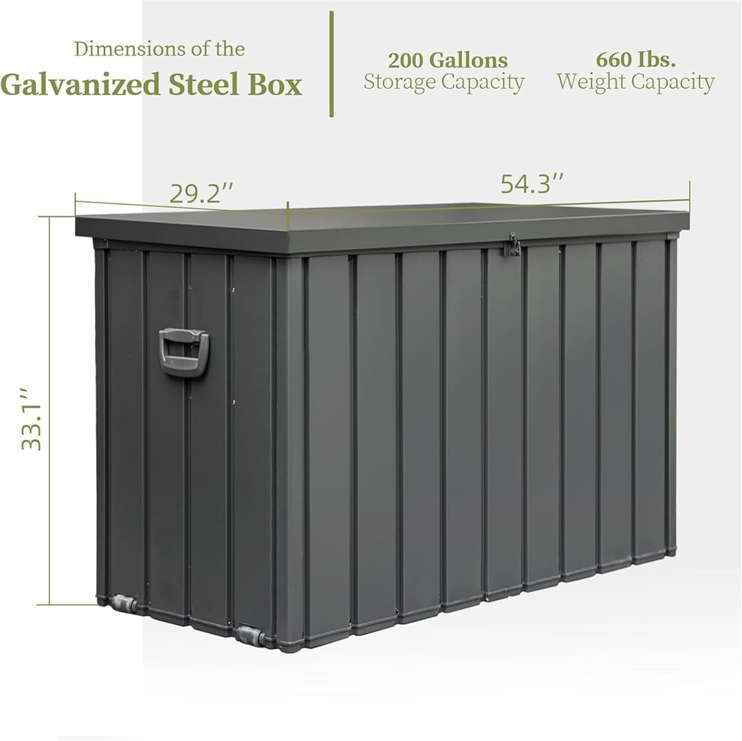 JOSHEN 200 Gallon Outdoor Storage Deck Box with Side Handles & Mobile Wheels, Large Patio Storage Bin with Lockable Lid & Hydraulic Rod, Garden Organizer with Waterproof & UV Resistant Steel Panels