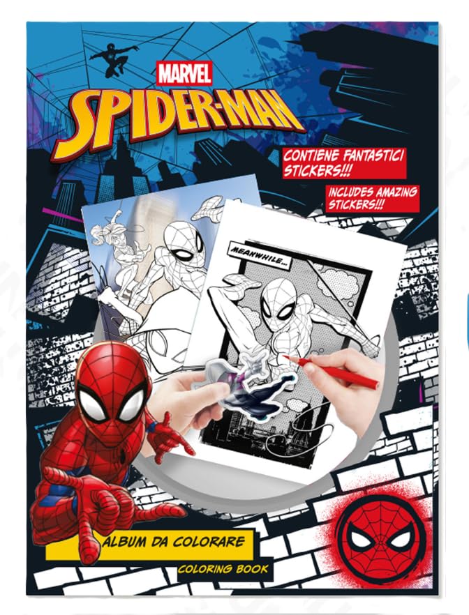 Album da colorare Spiderman con Stickers Inclusi, Libro da colorare per bambini, Formato A4, Attività creative con Spiderman