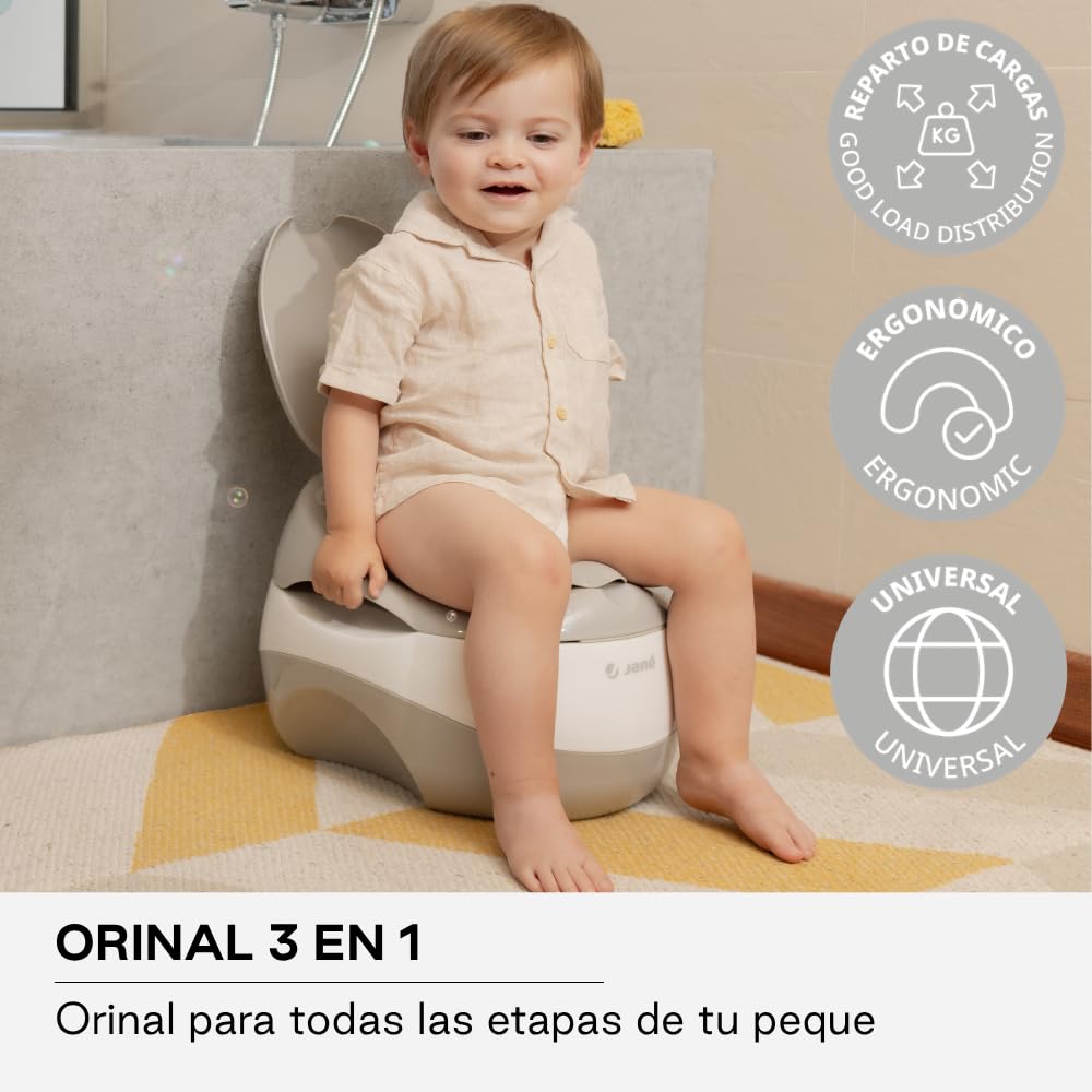 Jané Orinal Bebé 3 en 1, Orinal + Reductor WC + Alzador Niño, Antideslizante, Asiento Acolchado, desde 18 Meses hasta 50 kg