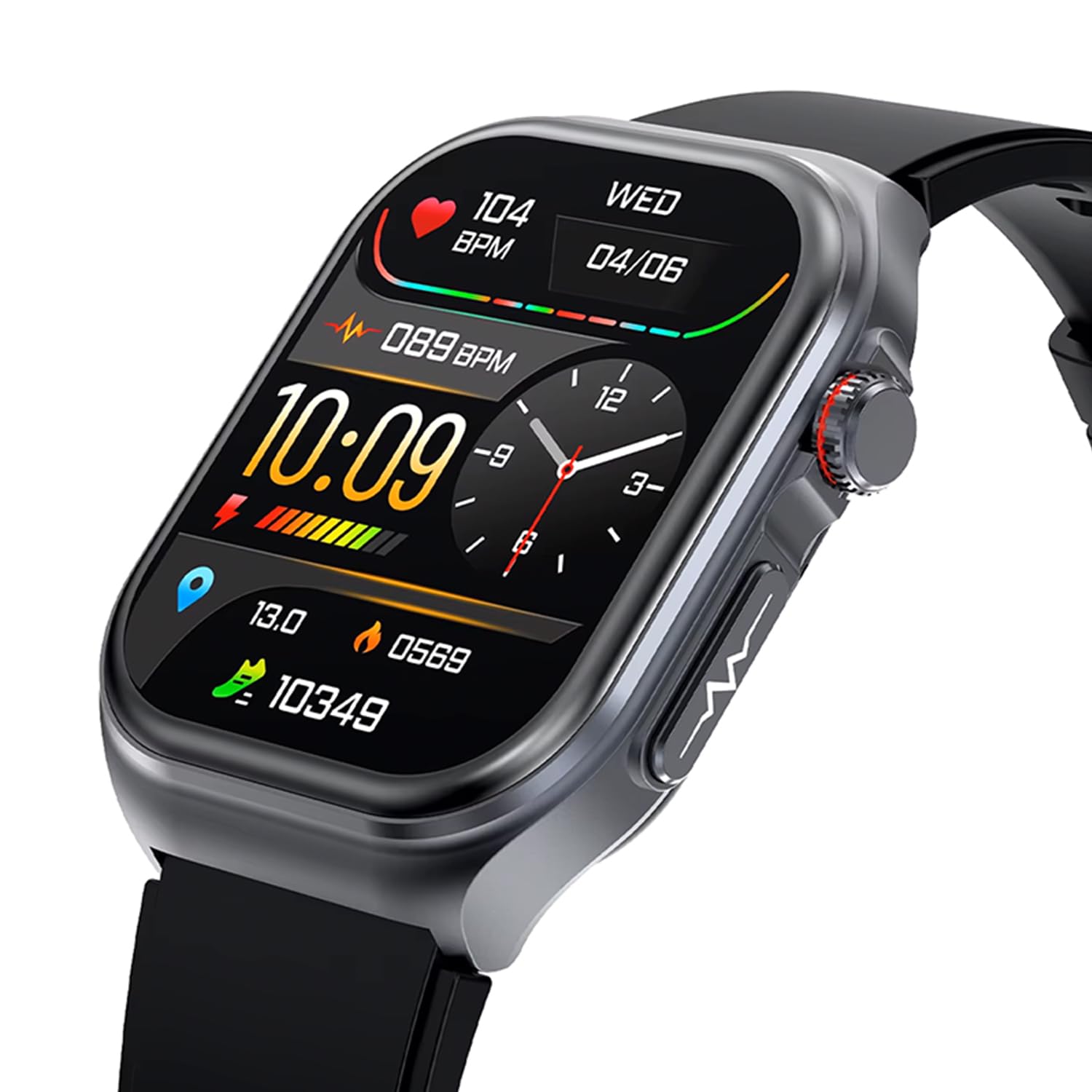 Knauermann PRO 3 Fan Edition eckig (2025) Grau, Gesundheitsuhr Smartwatch mit Telefoniefunktion, EKG Plus HRV und SOS Funktion, BT Bluetooth, Schlafapnoe, Silikonband Schwarz, 14-24