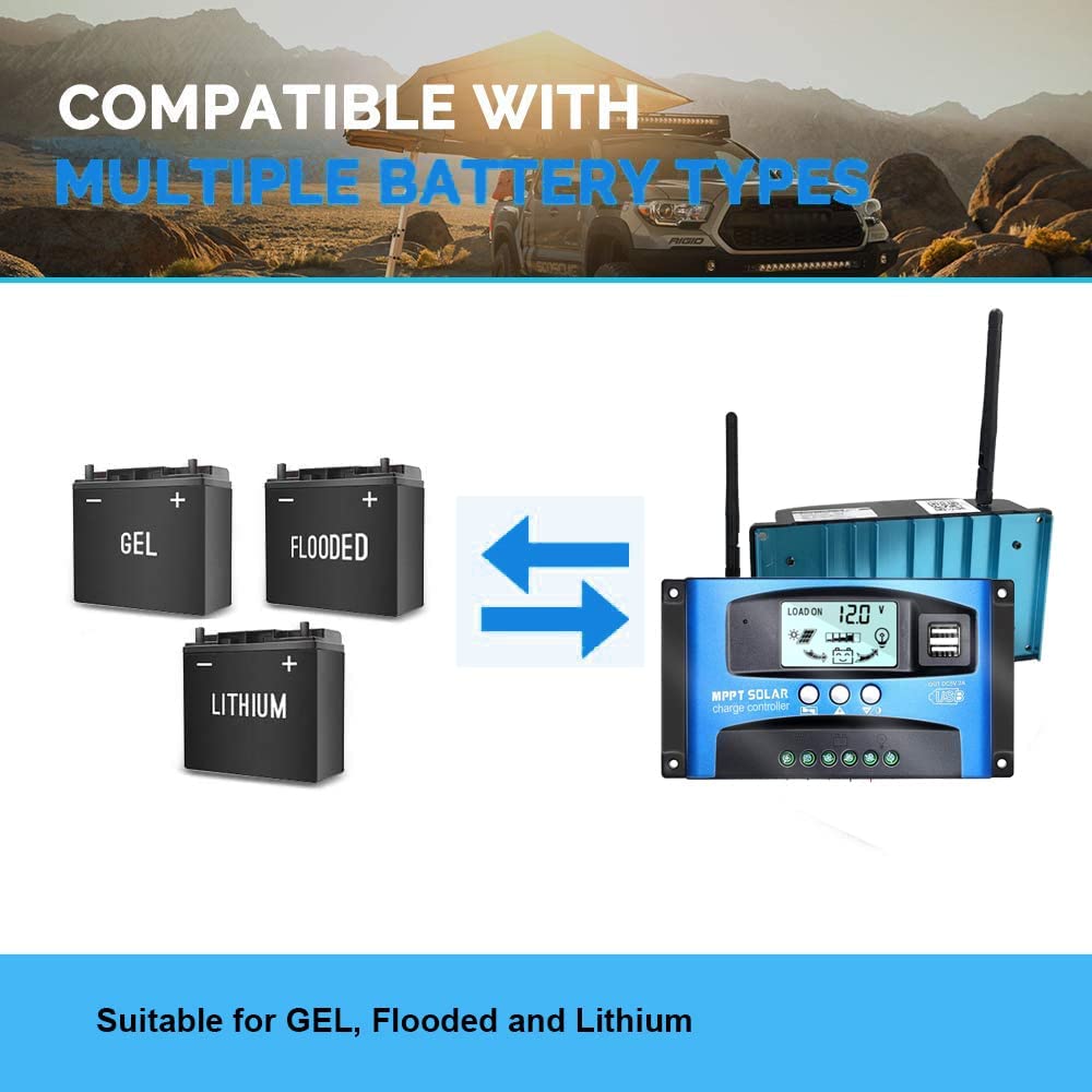 40A 12V/24V MPPT Solarladeregler mit LCD-Display, Dual USB und WIFI, Solarmodulregler für Gel- und Lithiumbatterien Modell: BL912-40A-WIFI (blau)