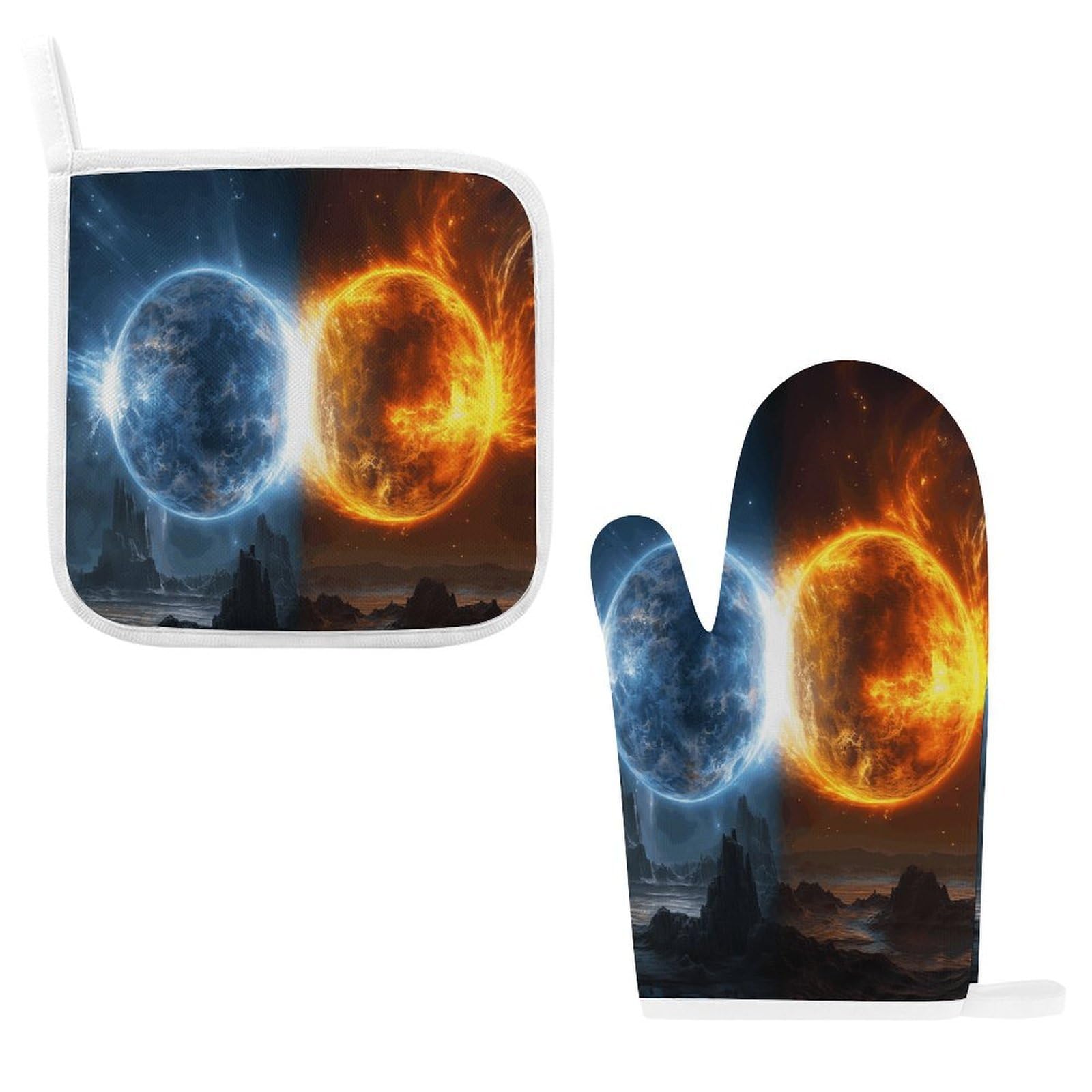 Fodpand Style Fire And Water Planets Oven Mitts And Pot Holders Sets