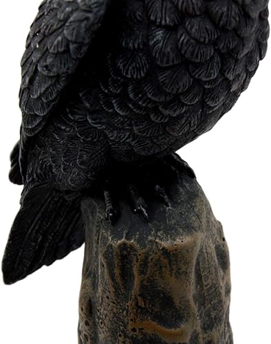 Miniatura 4 de Ebros Gift Harbinger of Doom - Figura realista de cuervo oscuro, cuervo carroñero, pájaro carroñero posado en el tocón de árbol, 6 pulgadas de alto,
