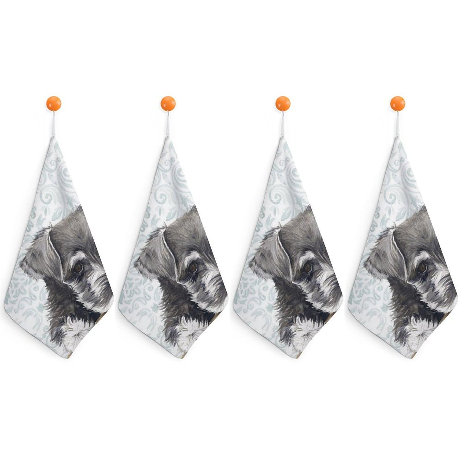 LWORZIIB 4 Piece Hanging Hand Towels, Cute Schnauzer Dog Small Dry Hand Towel for Kitchen Bathroom