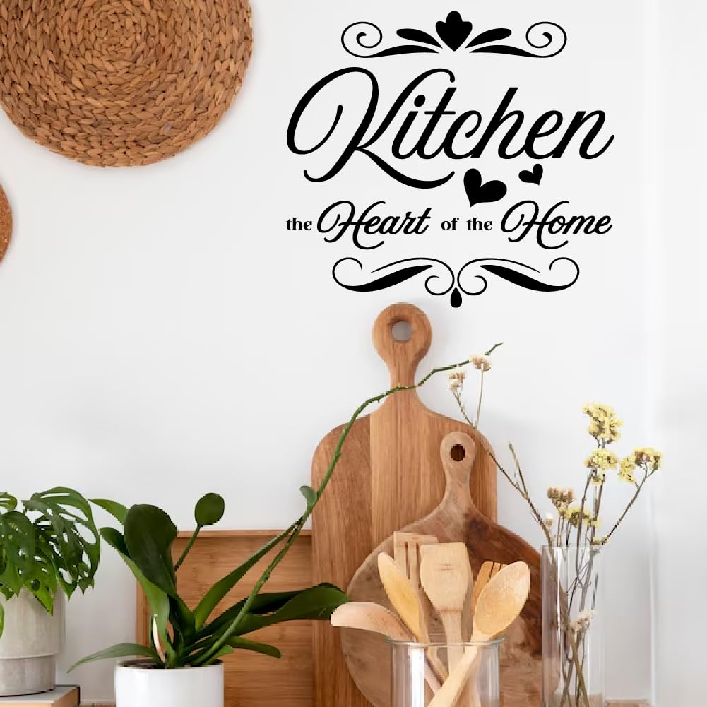 SUPERDANT Kitchen The Heart of The Home Wall Stickers Text Wall Decals Walls Art Stickers DIY Vinyl Decor Black Line Decals Art Decor for Kitchen Home Restaurant 30x80cm