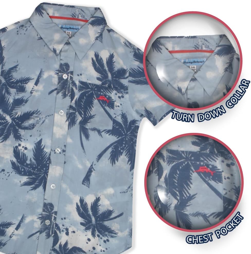 Tommy Bahama Boys Classic Woven Button-Down Short-Sleeve Hawaiian Shirt with Pocket for Kids