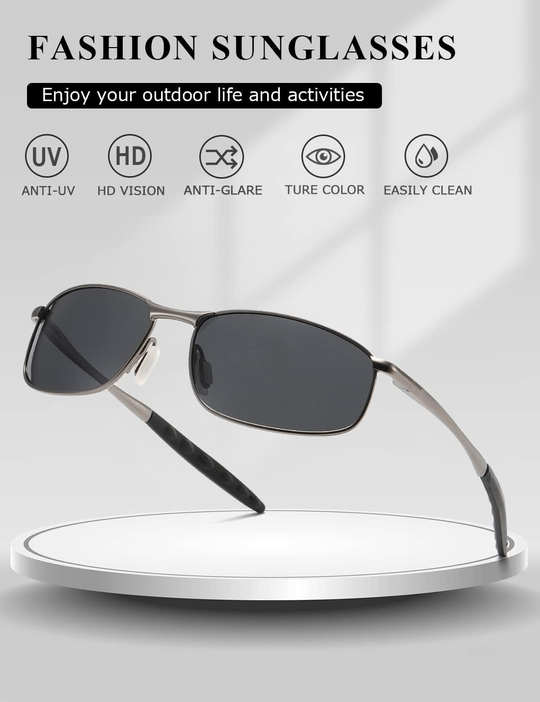 AEVOGUE Polarized Sunglasses For Men Rectangle Metal Frame Retro Sun Glasses AE0395 - Image 4