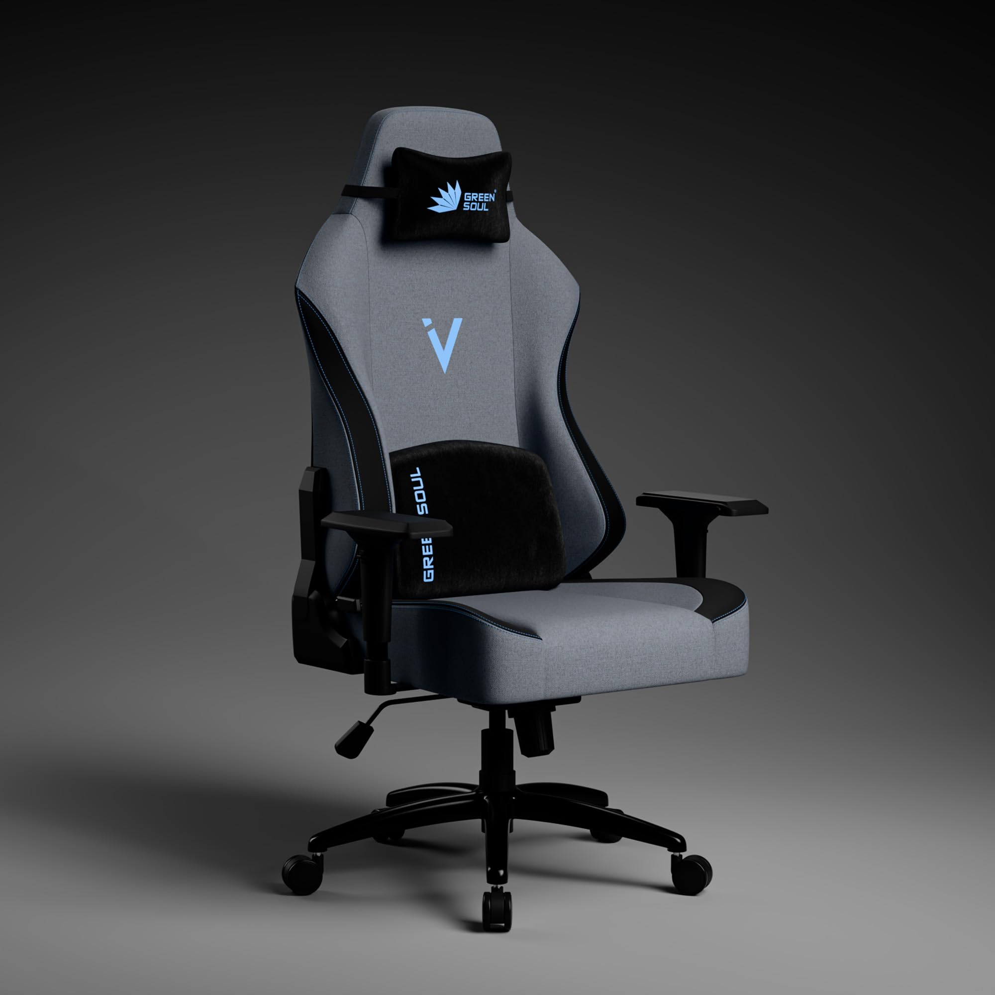 Green Soul Vision Multi-Functional Ergonomic Gaming Chair, Premium Fabric Chair with Adjustable Neck & Lumbar Pillow, 4D Adjustable Armrests & Heavy Duty Metal Base (Slate) Installation Provided