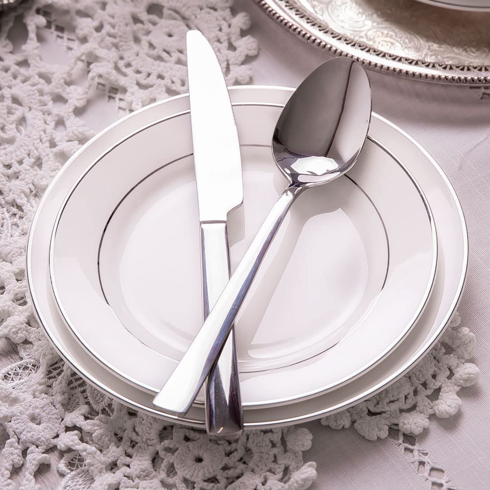 Ambition Serwis Obiadowy Aura Silver 18-elementowy Porcelanowy 6 Osobowy Biały Złoty Zestaw Obiadowy Komplet Talerzy
