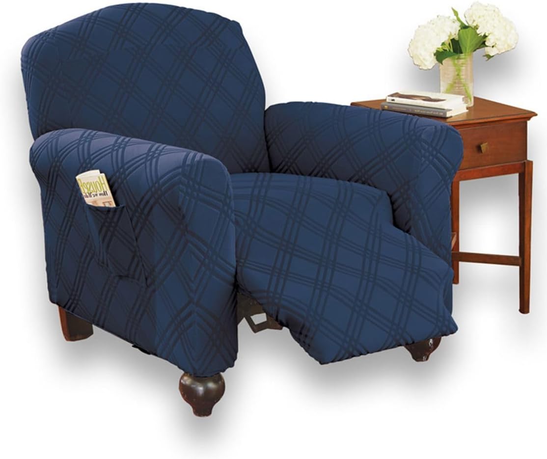 Gajula.Enterprises Double Diamond Stretch Recliner Cover Navy Blue – Fits Up to 82" Circumference