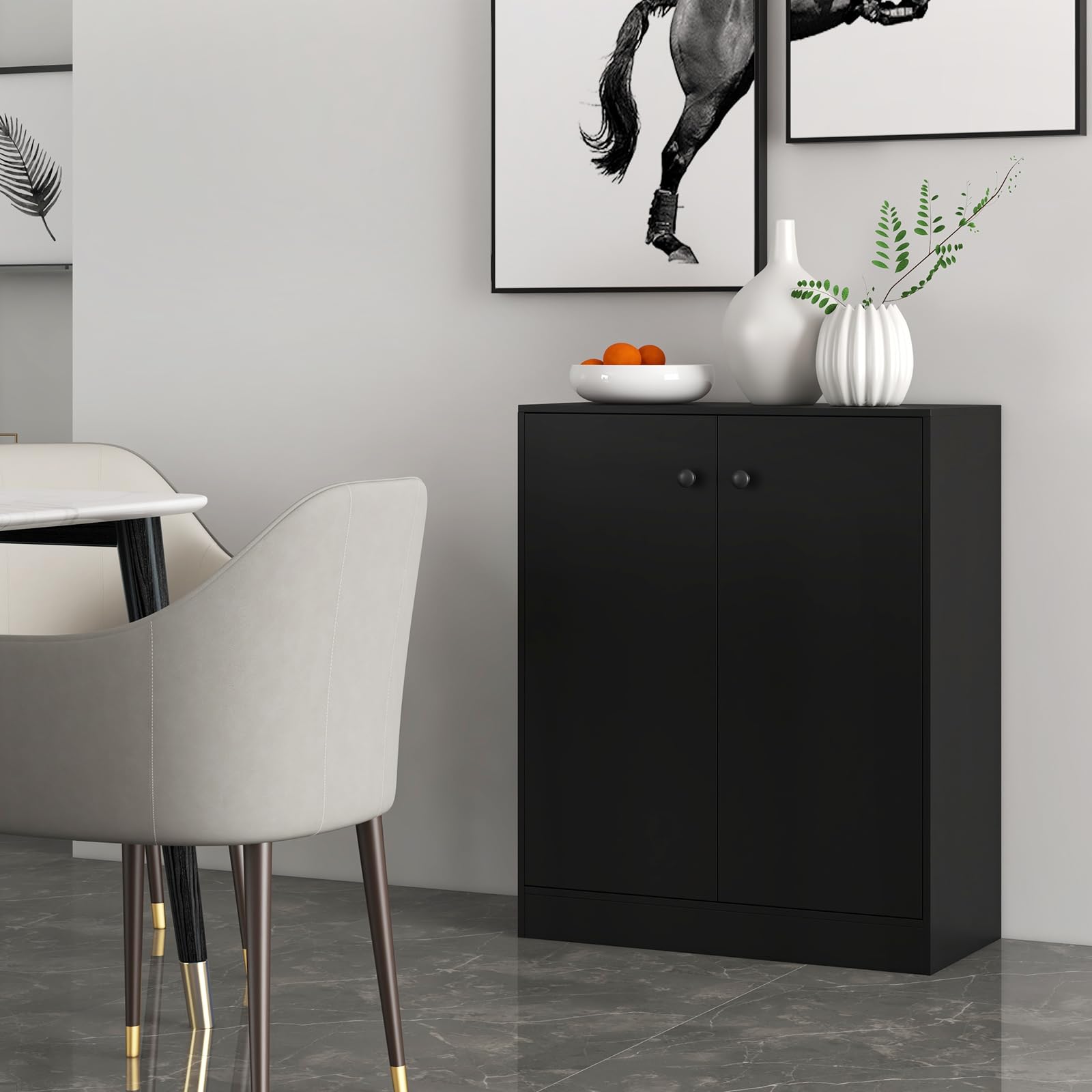 KOMFOTTEU Credenza da Cucina con 2 Ante, Mobile Buffet Basso con Dispositivi Antiribaltamento, Armadio Dispensa per Soggiorno, Sala da Pranzo, Camera da Letto, Ingresso, 72 x 34 x 85,5 cm (Nero)