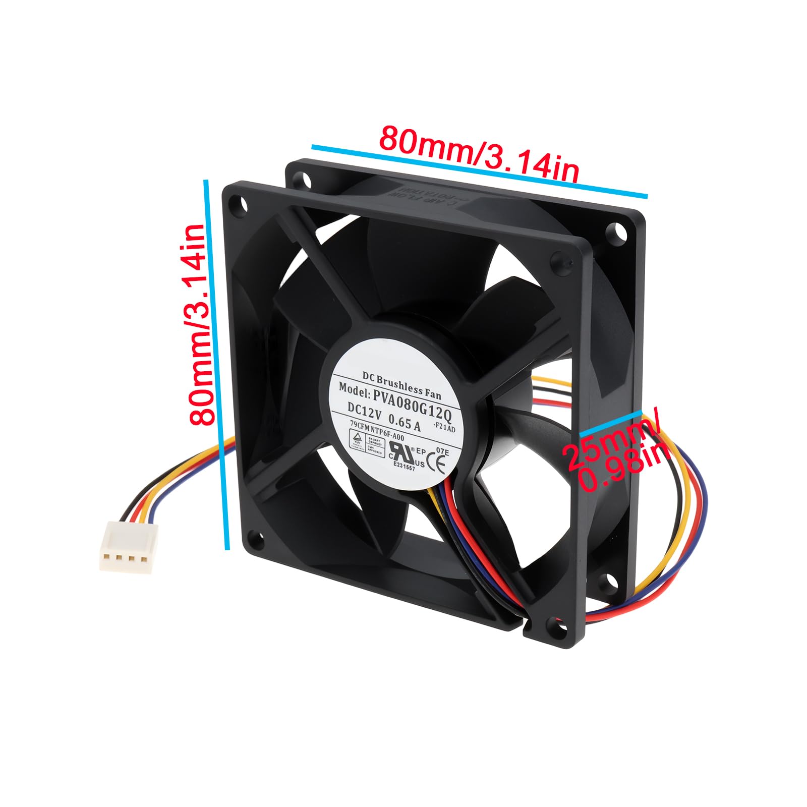 ECSiNG Ventola di raffreddamento PWM a 4 pin da 80 mm compatibile con PVA080G12Q 12V 0.65A 80 x 80 x 25 mm per desktop case server