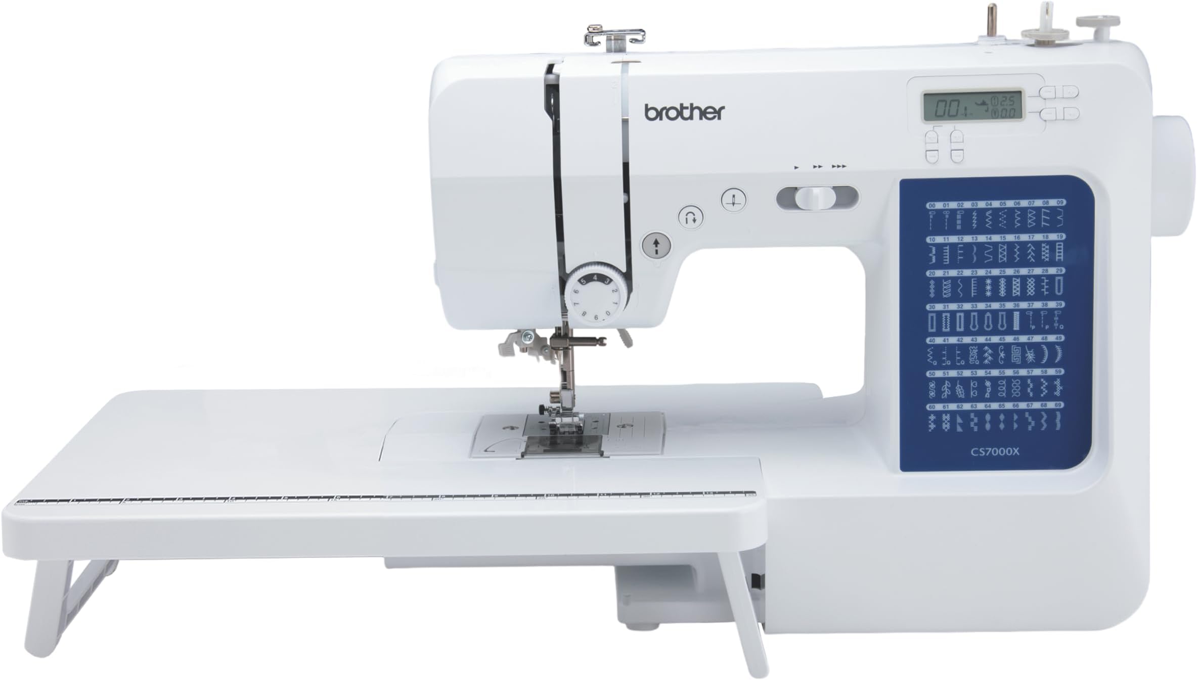 Brother CS7000X Computerized Sewing and Quilting Machine, 70 Built-in Stitches, LCD Display, Wide Table, 10 Included Feet, White