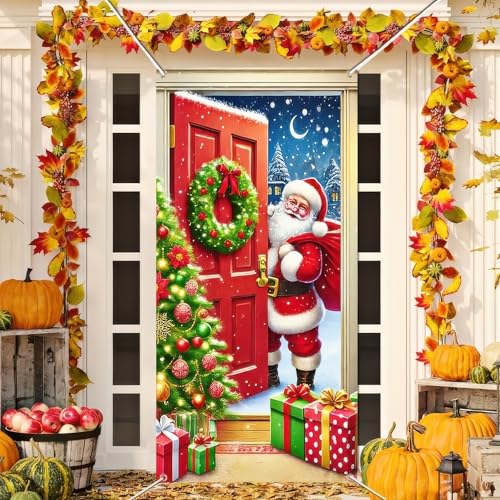 Image of BlissYard Christmas Door Cover Santa Photo Booth 35x71 Inch Polyester