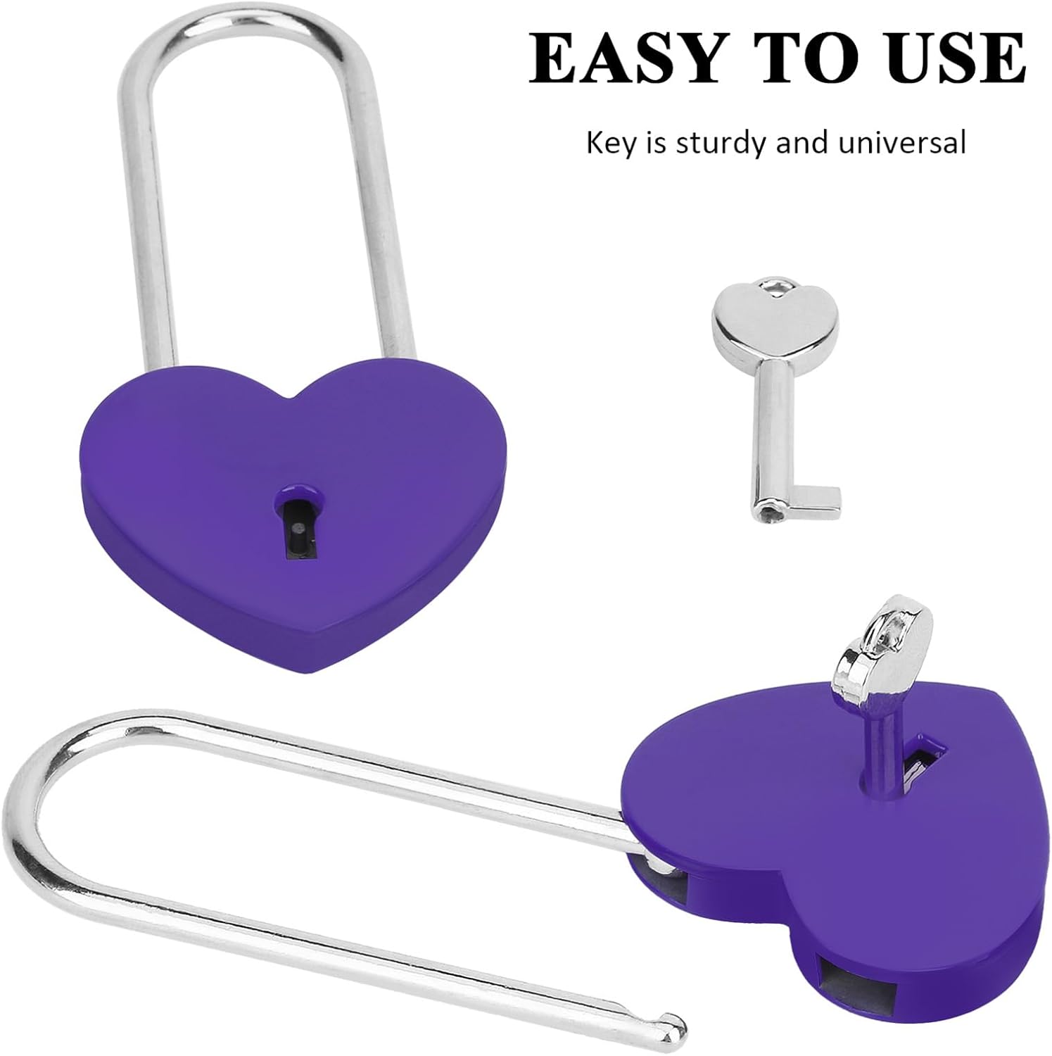 Love Lock,10pcs 3.5" Rubber Paint Purple Heart Sharped Padlock for Bridge, Anniversary Travel Gift(with Key)