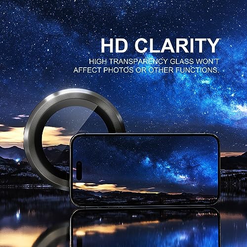Image of Choiche Compatible for iPhone 15 Pro /iPhone 15 Pro Max Camera Lens Protector, 9H Tempered Glass Camera Cover Screen Protector Metal Ring Decoration Accessories (Black)