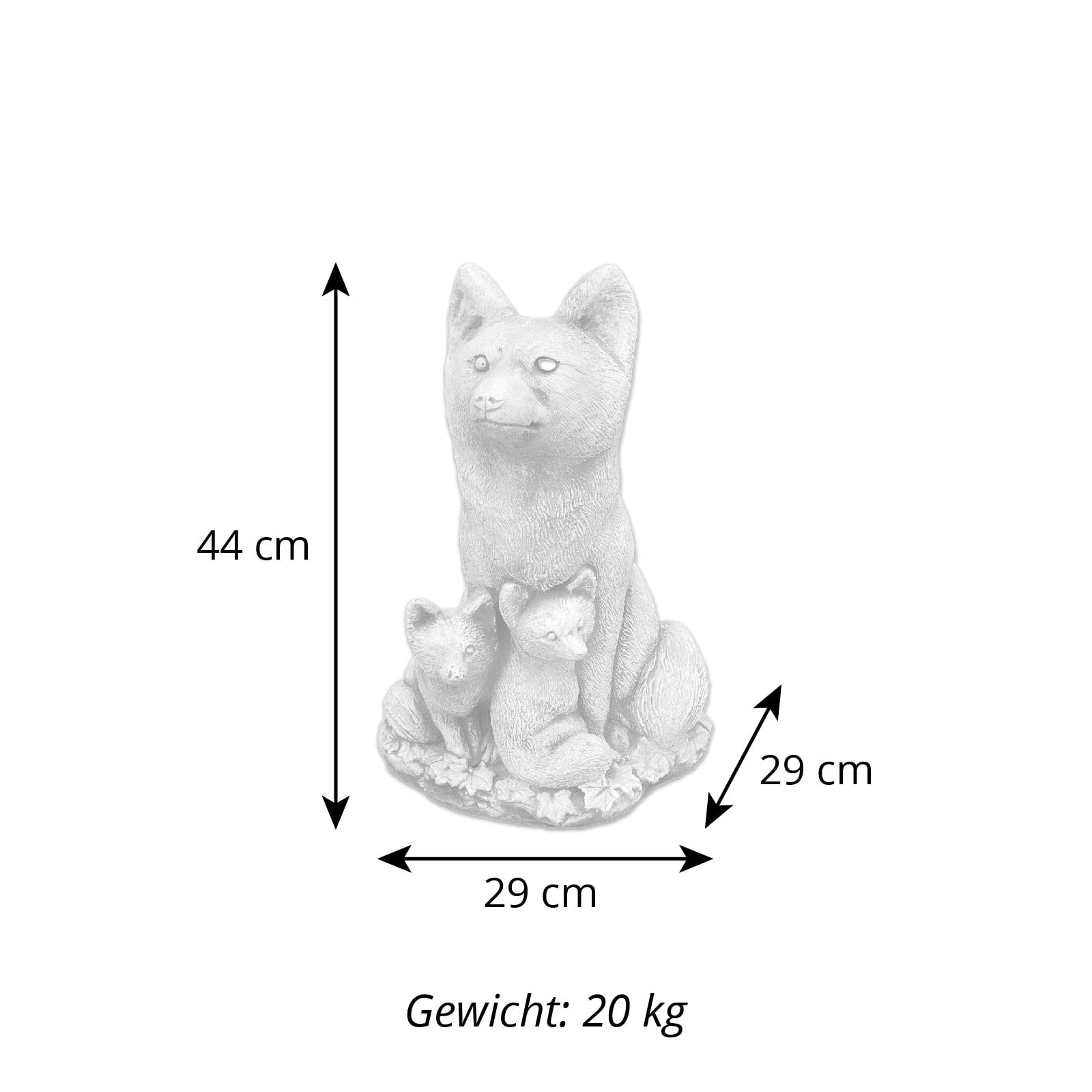 gartendekoparadies.de Fuchs - Familie, Steinfigur, H. 44 cm, 19 kg, Grau, frostsicher aus Steinguss für Außenbereich