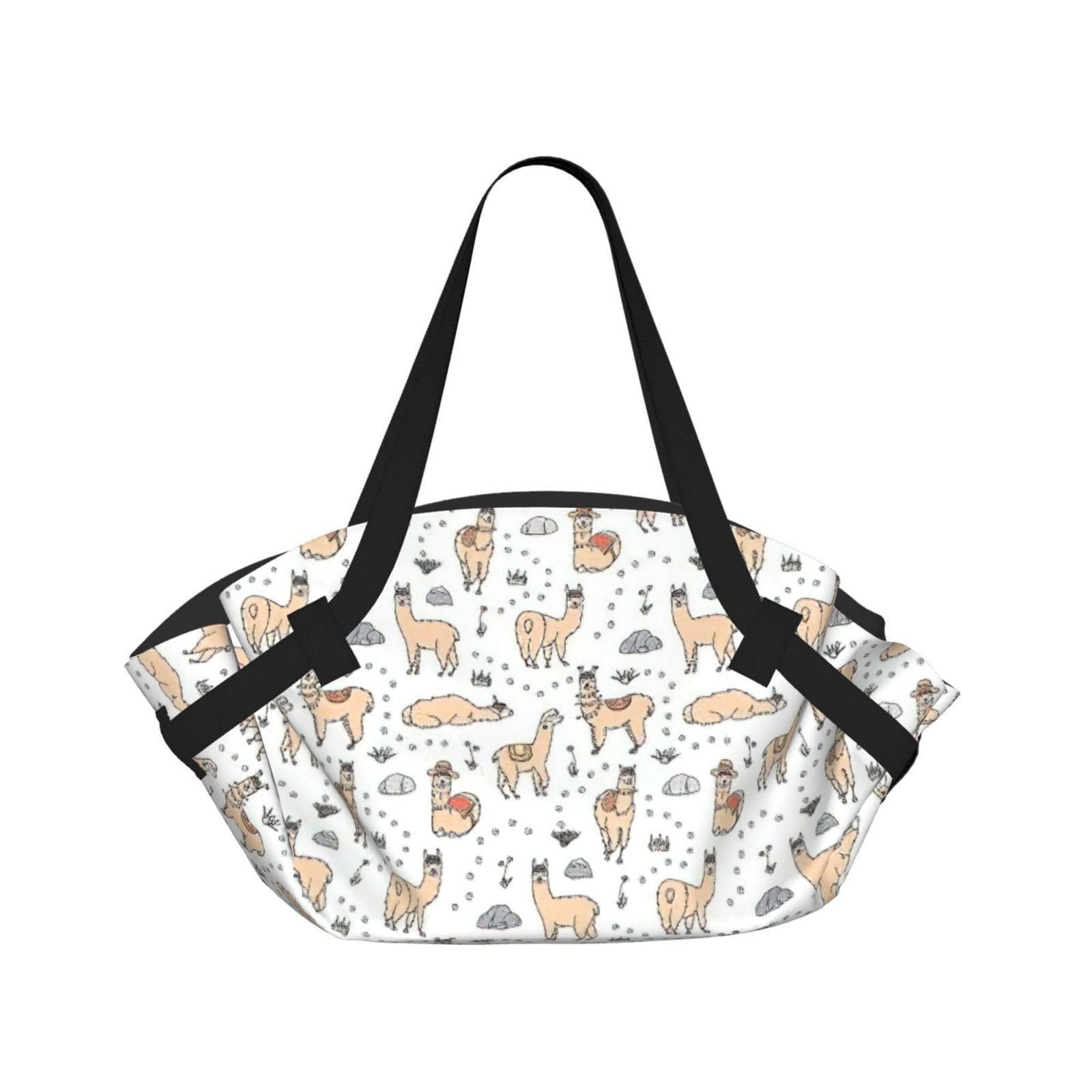 KAPPTYY Llama Cartoon Pattern Printed Outdoor Picnic Mat and Handbag, Portable Round 37in Foldable for Park Lawn Family Day