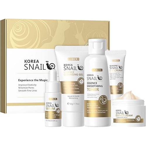 LAIKOU Korean Skin Care, Skin care set, Skin Care Kit Snail and Ginseng with Cleansing Gel, Toner, Eye Cream, Serum, Essence Cream 5pcs for Women Teen Girls Mom Daughter Mother's Day Birthday