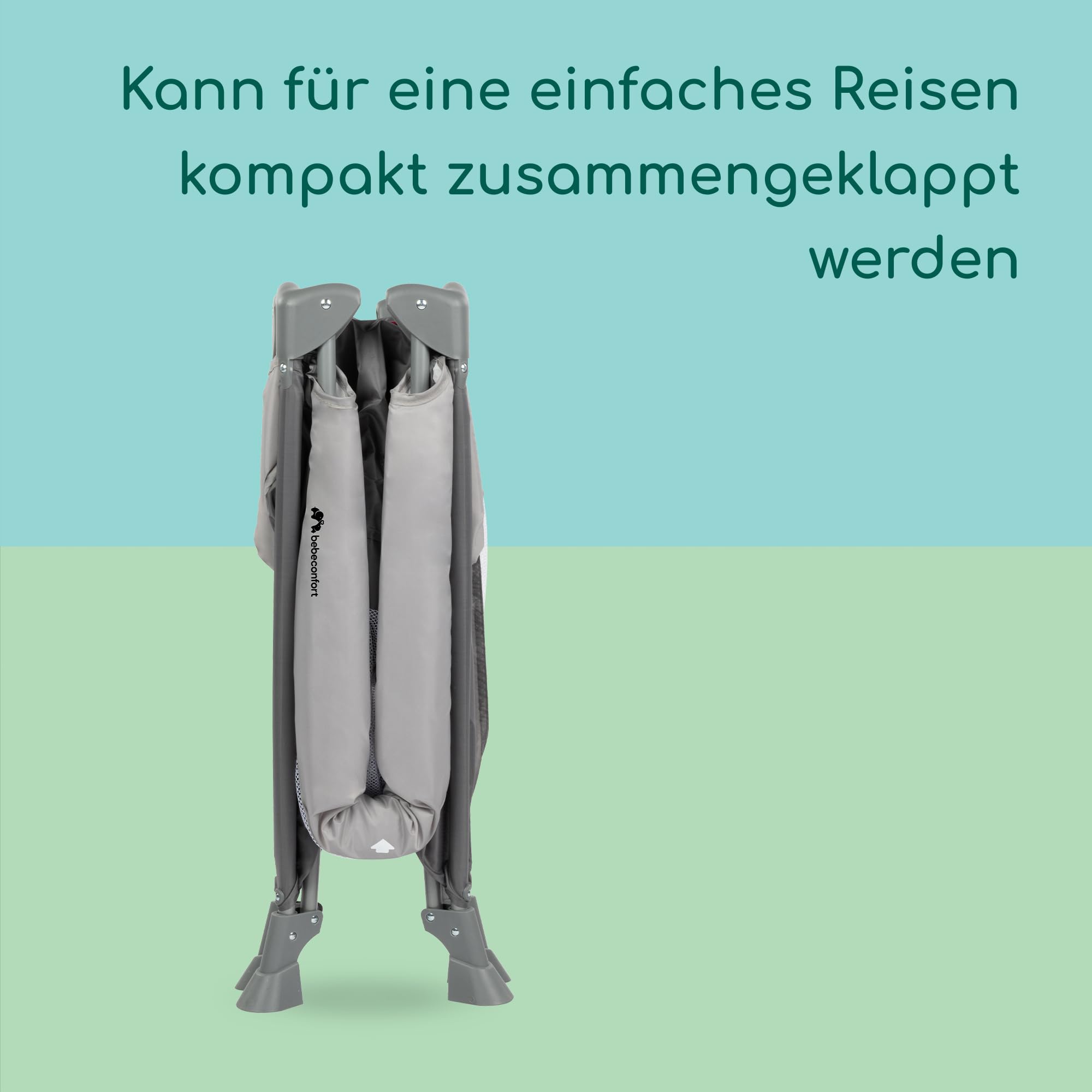 Bebeconfort Soft Dreams, Reisebett Baby, 0–3 Jahre (0–15 kg), leichtes Reisebettchen, Matratze aus Holzfasern & Schaumstoff (60 x 120 cm), Tragetasche, kompakt zusammenklappbar, Grey Mist