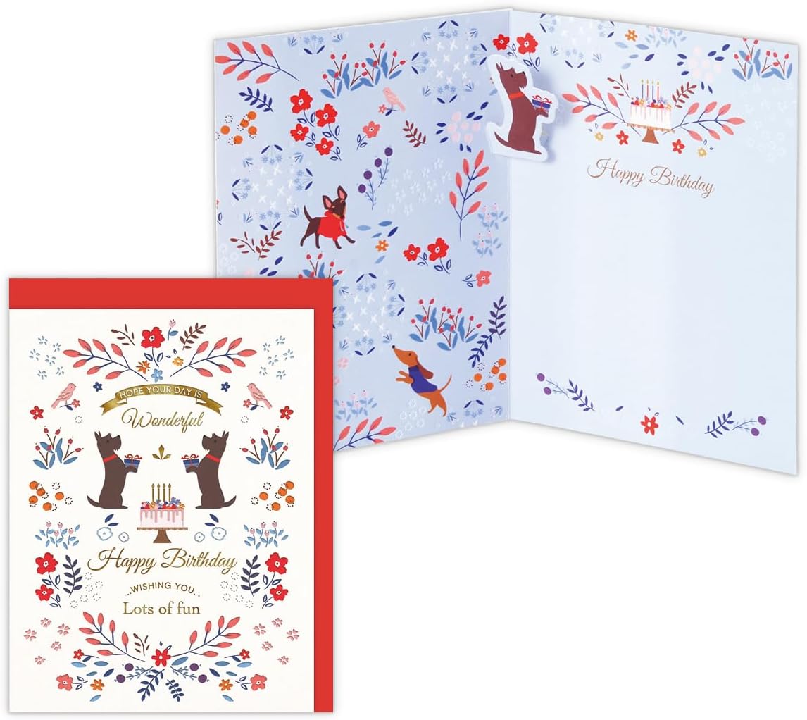 Hallmark Birthday Card 3D Dog and Flower 836702