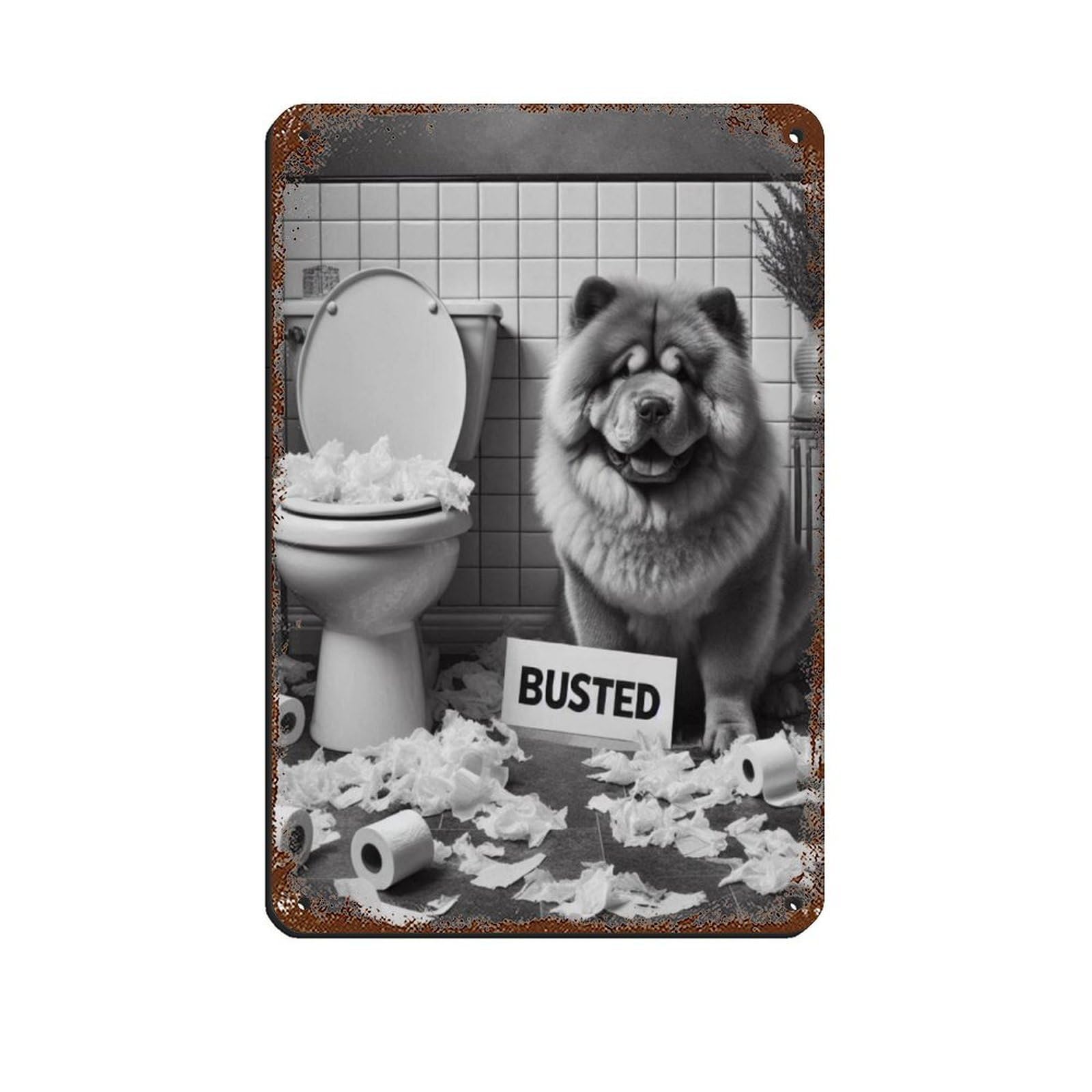 Bad Chow Chow Dog Bathroom Art Tin Sign Vintage Metal Pub Club Cafe Bar Home Wall Art Decoration Poster Retro 8x12inch(20x30cm)