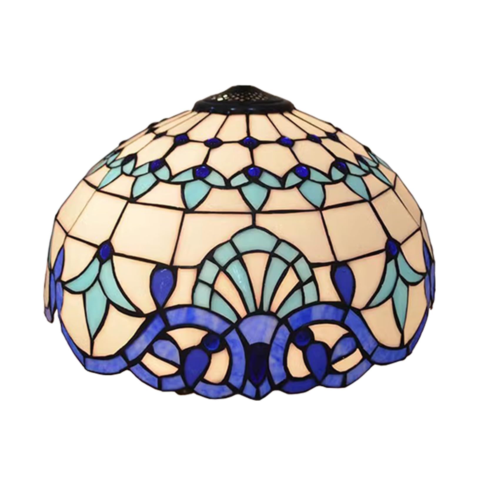 SaryEdge 16-Inch Tiffany Style Lampshades Replacement with Cap, Mediterranean White Blue Stained Glass Baroque Lamp Shade Only for Floor Lamps Table Lamps Pendant Lamps，，