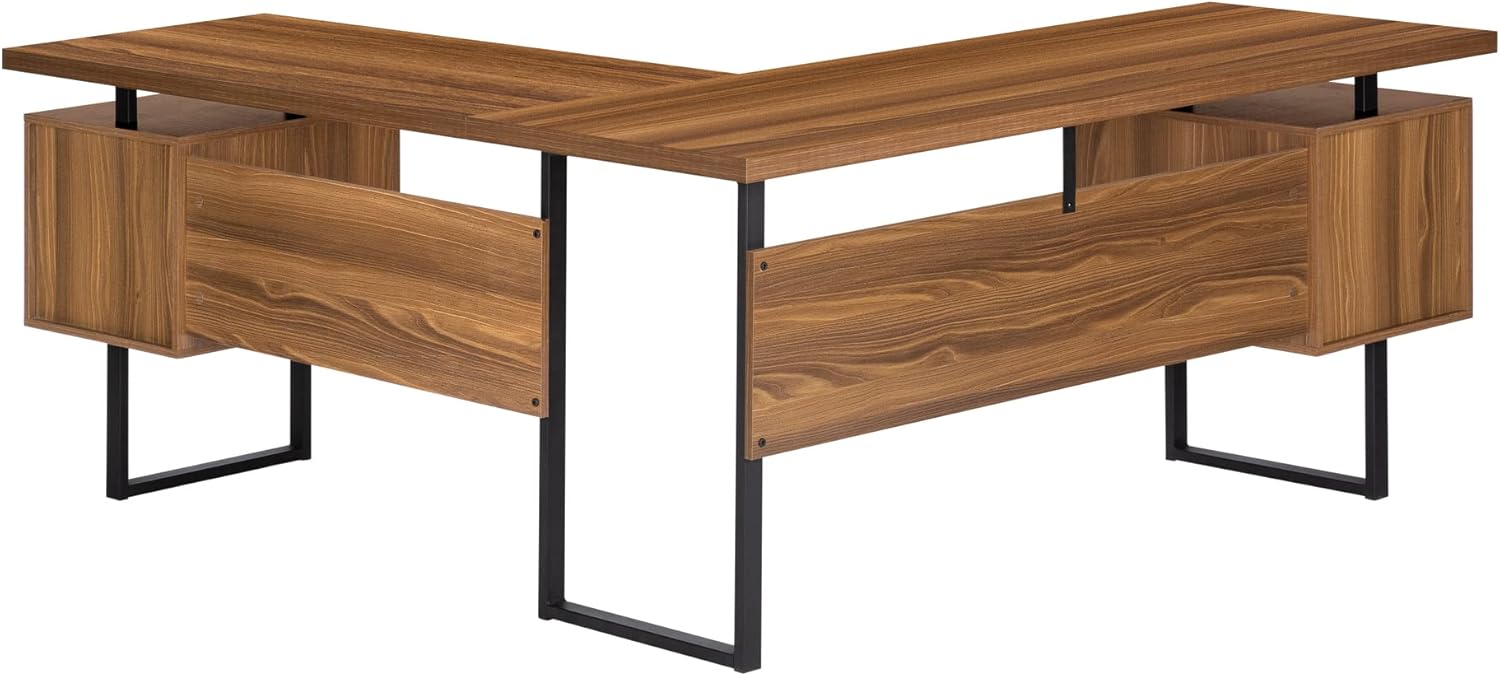 Monarch Specialties I 7610 Computer Desk, Home Office, Corner, Left, Right Set-up, Storage Drawers, 70" L, L Shape, Work, Laptop, Metal, Laminate, Walnut, Black