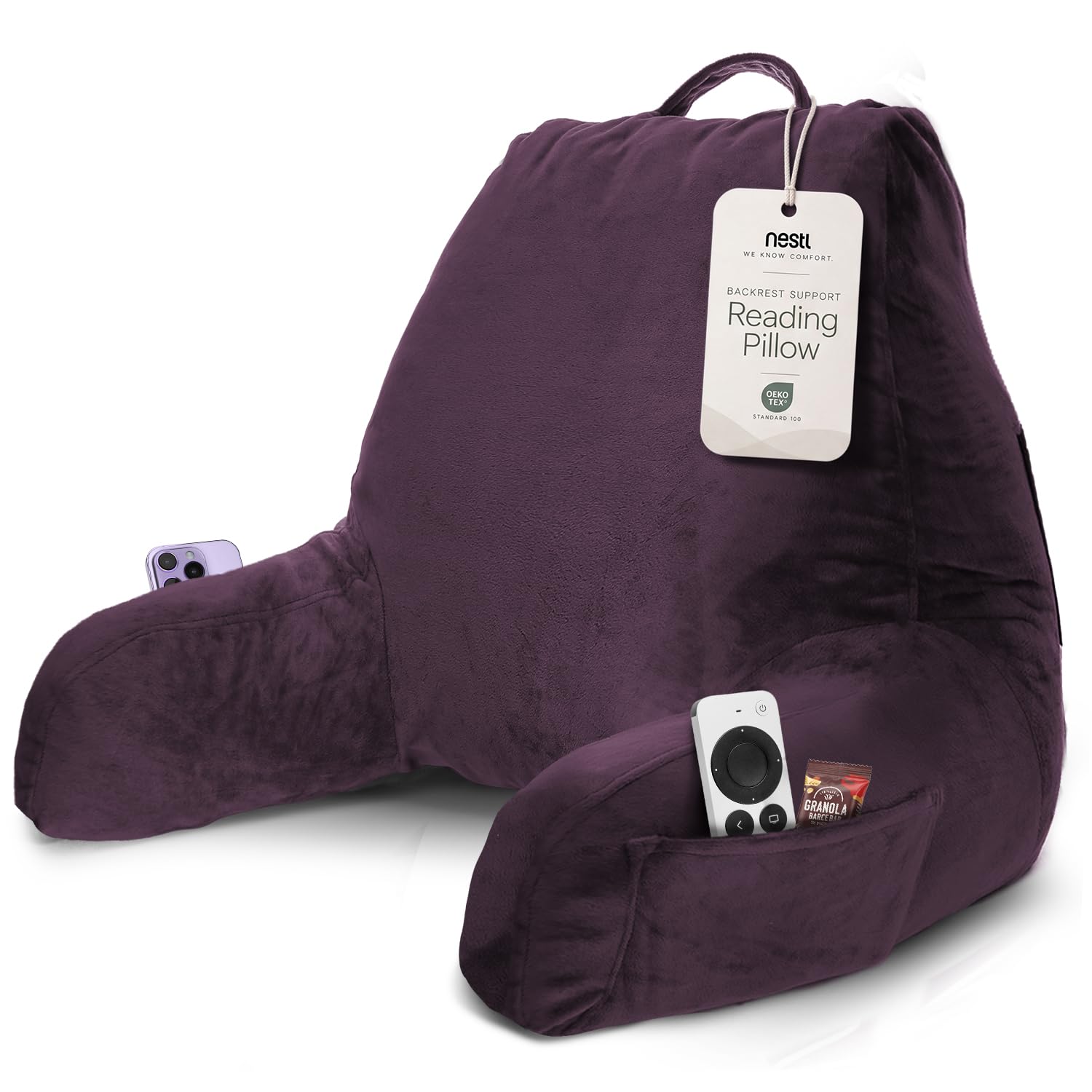 Nestl Reading Pillow for Bed, Back Pillow for Sitting Up in Bed, Purple