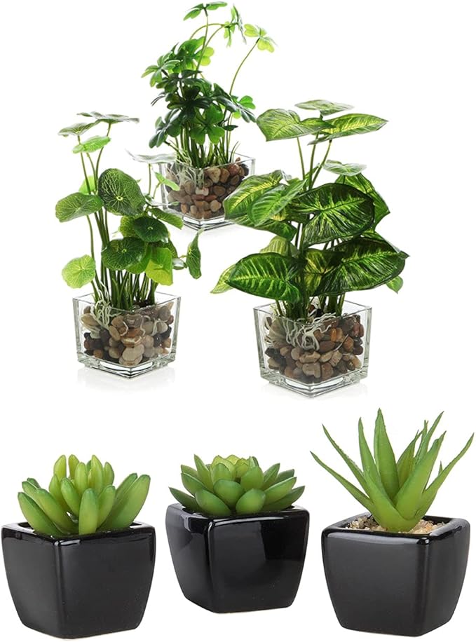 MyGift Set of 3 Artificial Plants, Faux Tabletop Greenery w