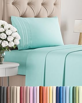 Twin Size 3 Piece Sheet Set - Comfy Breathable & Cooling Sheets - Spa Blue | Hotel Luxury Bed Sheets for Women & Men, Deep Pockets, Easy-Fit, Extra Soft and Wrinkle Free Sheets, Oeko-Tex Bed Sheet Set