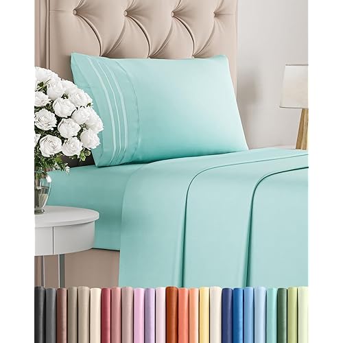 Twin Size 3 Piece Sheet Set - Comfy Breathable & Cooling Bed Sheets Set - Hotel Luxury Bedding for Women, Men, Kids, Teens, Boys & Girls - Deep Pockets, Ultra-Soft, Wrinkle Free - Oeko-Tex - Spa Blue