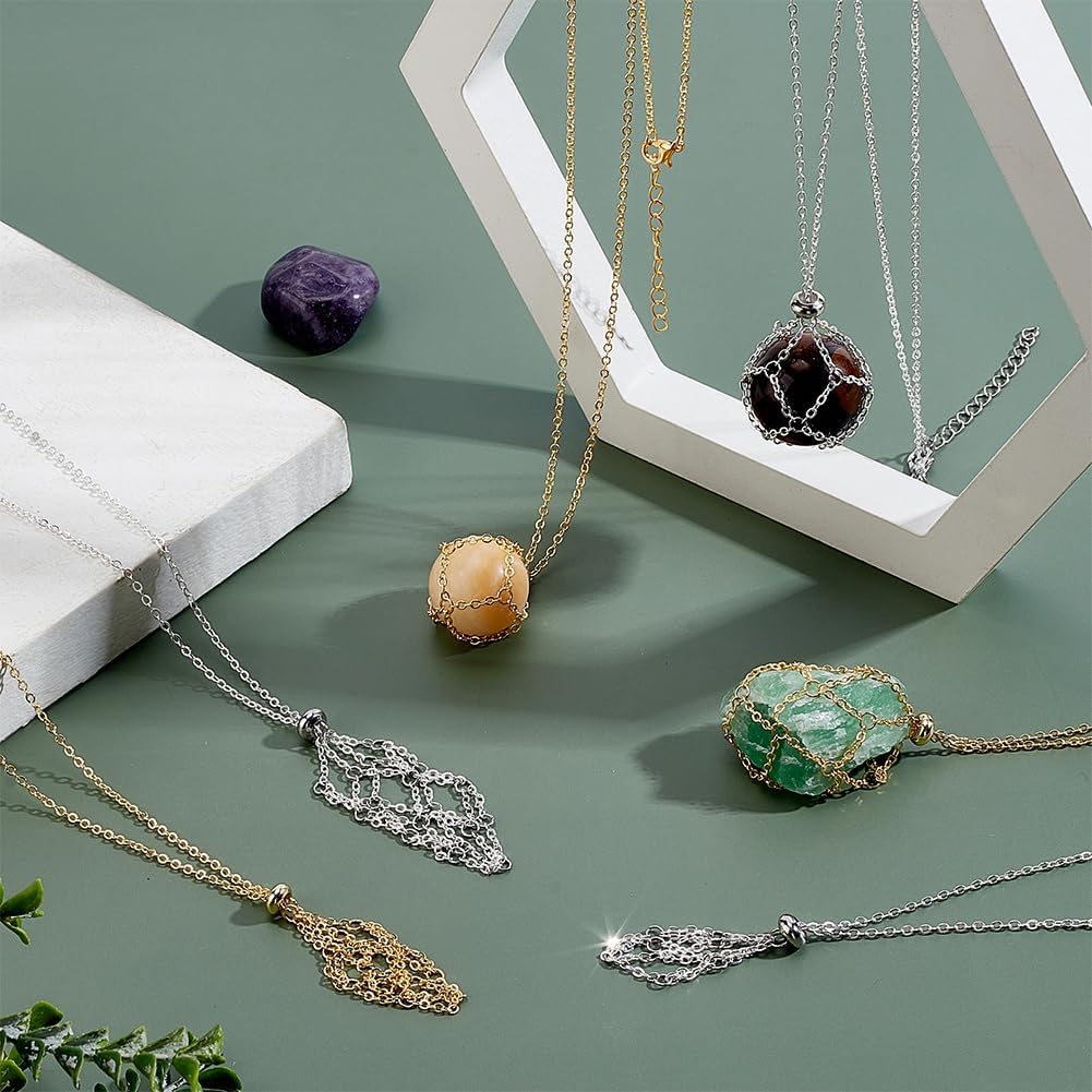 PH PandaHall 6pcs Empty Crystal Holder Necklace, 925 Sterling Silver & 18K Gold Plated, Adjustable, DIY Jewelry, Golden and Platinum - Image 5