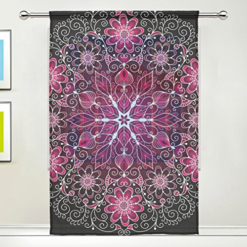 マキク(MAKIKU) シェードカーテン オーダー 遮光 レースカーテン おしゃれ ミラーレースカーテン 小窓 UVカット 洗える 目隠し 幅140cm×丈200cm 1枚 曼荼羅柄 曼陀羅 花柄