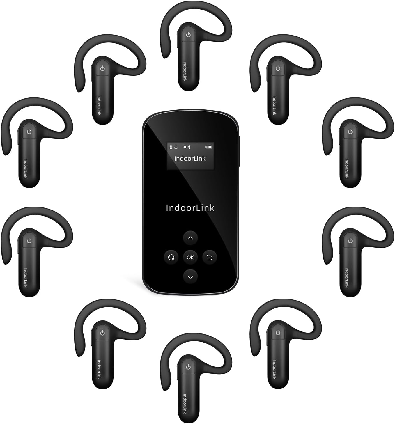 IndoorLink Handheld Wireless Tour Guide System, Whisper Tour Guide Audio System, Wide Working Range, Tour Guide Headsets Set for Church, Factory Visit, Museum Visit, Exhibition, Court.(1T10R)