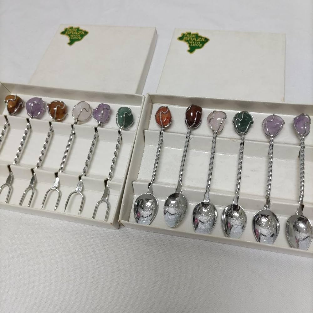 【未使用品】 バラゾーニ カトラリーセット 24P ブロンズ MALACHITE Amazon | ブラジル天然石 カトラリーセット デザートフォーク＋